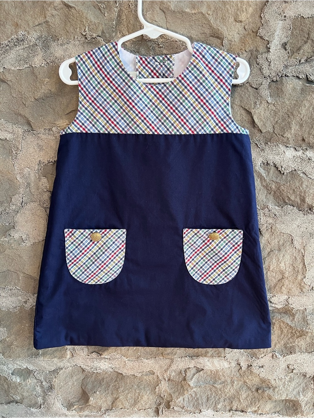 EUC size 4T TBBC Jill Jumper. Navy Blue with  Plaid Pocket A-Line Dress.